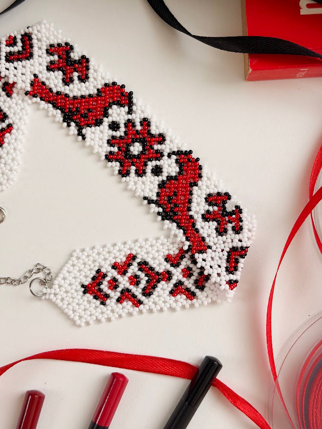 Beaded Choker "Vyshyvanka" | White + Red + Black | Handmade