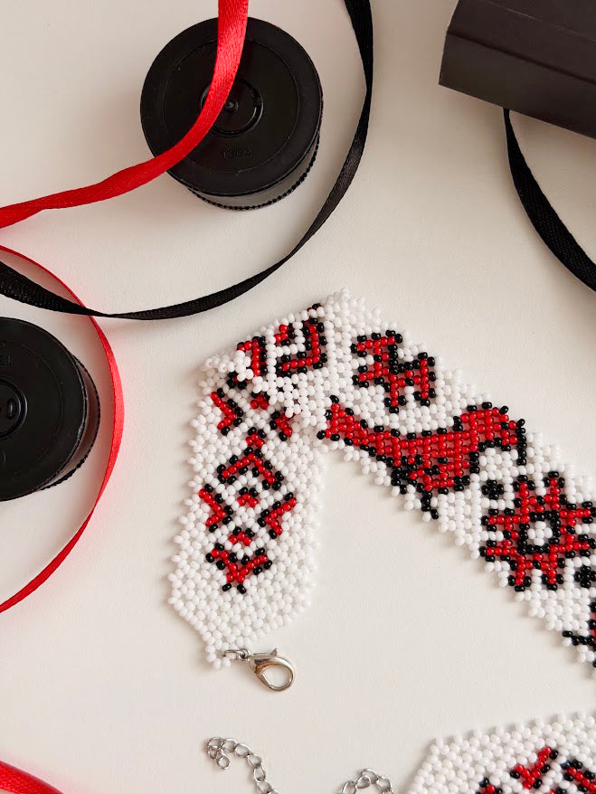 Beaded Choker "Vyshyvanka" | White + Red + Black | Handmade