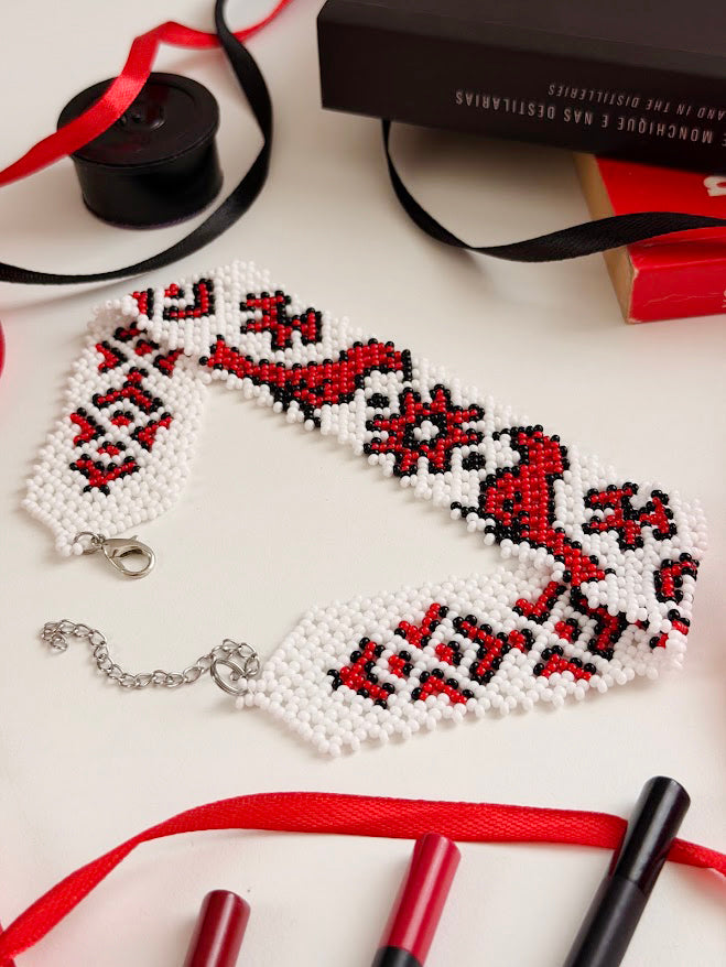 Beaded Choker "Vyshyvanka" | White + Red + Black | Handmade