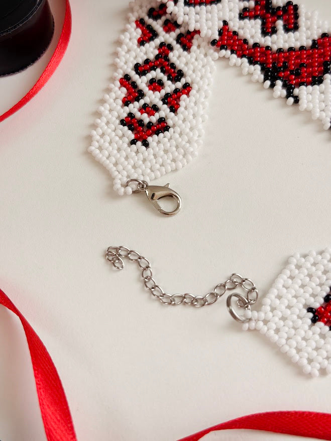 Beaded Choker "Vyshyvanka" | White + Red + Black | Handmade
