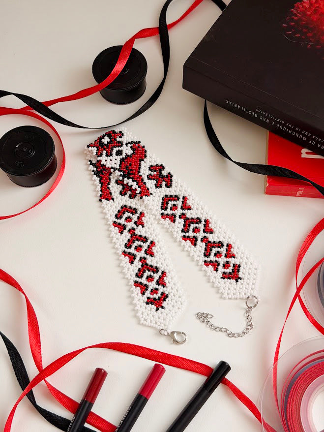 Beaded Choker "Vyshyvanka" | White + Red + Black | Handmade