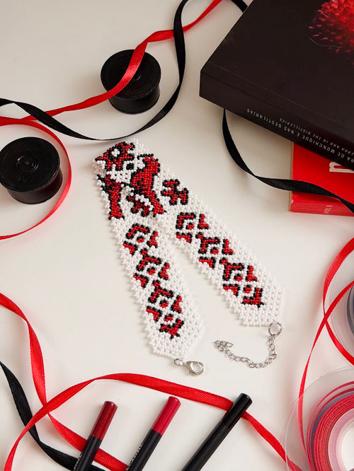 Beaded Choker "Vyshyvanka" | White + Red + Black | Handmade