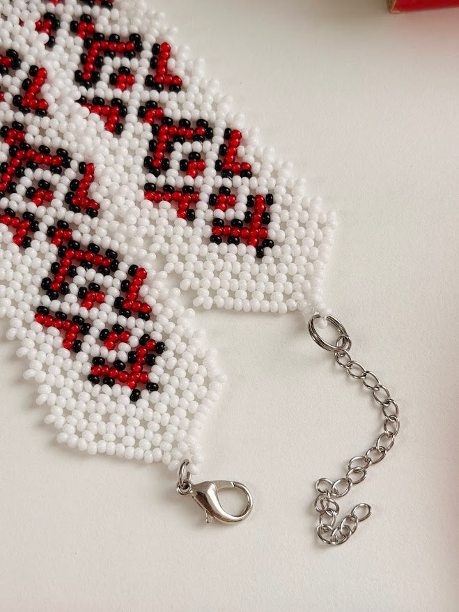Beaded Choker "Vyshyvanka" | White + Red + Black | Handmade