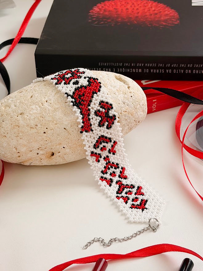 Beaded Choker "Vyshyvanka" | White + Red + Black | Handmade
