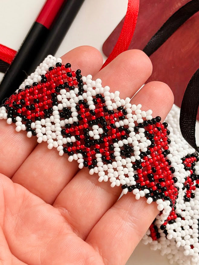 Beaded Choker "Vyshyvanka" | White + Red + Black | Handmade
