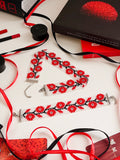 Beaded Set "Poppies" | Choker + Bracelet | Clear + Red + Black | Handmade