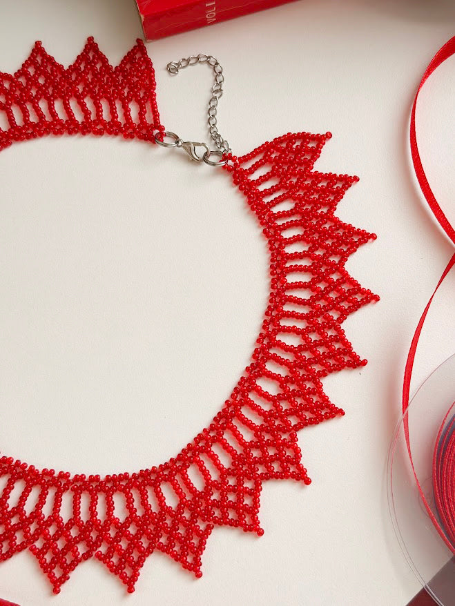 Beaded Necklace "Red Queen" | Transparent Red | Handmade