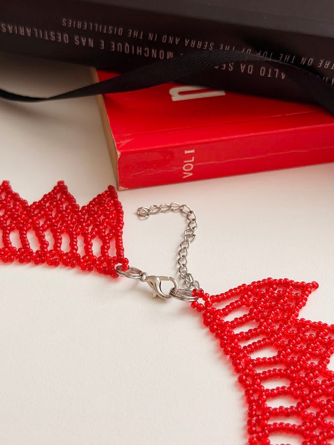 Beaded Necklace "Red Queen" | Transparent Red | Handmade