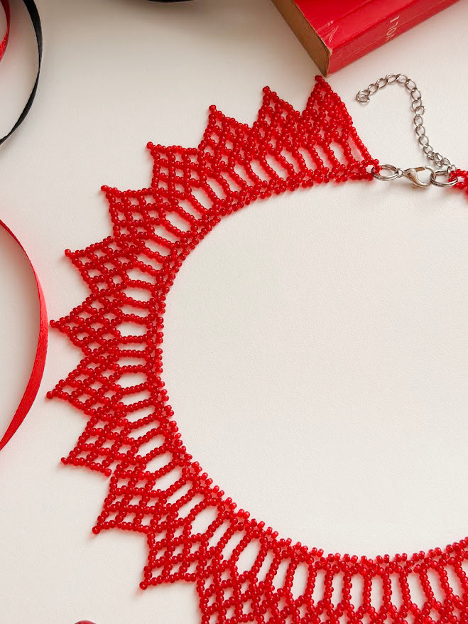 Beaded Necklace "Red Queen" | Transparent Red | Handmade