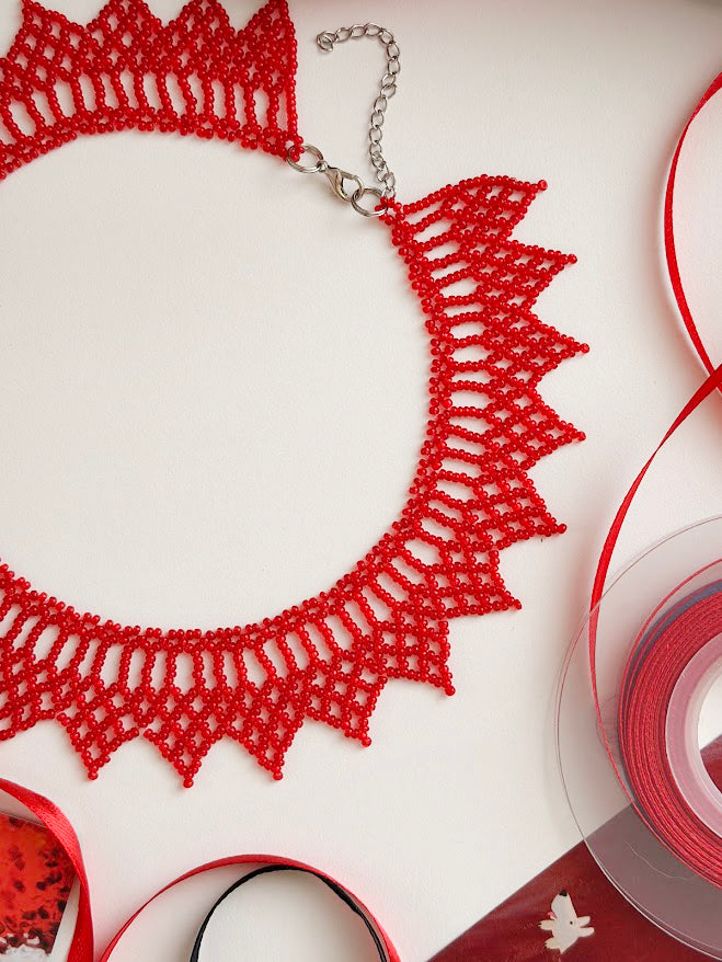 Beaded Necklace "Red Queen" | Transparent Red | Handmade