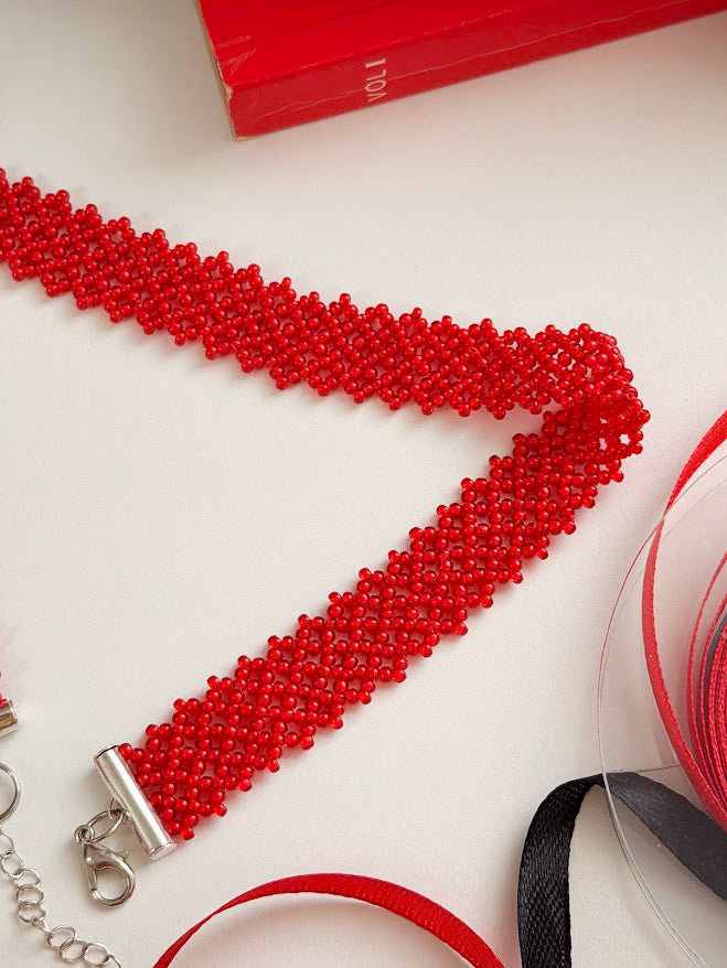 Beaded Choker | Red | Handmade