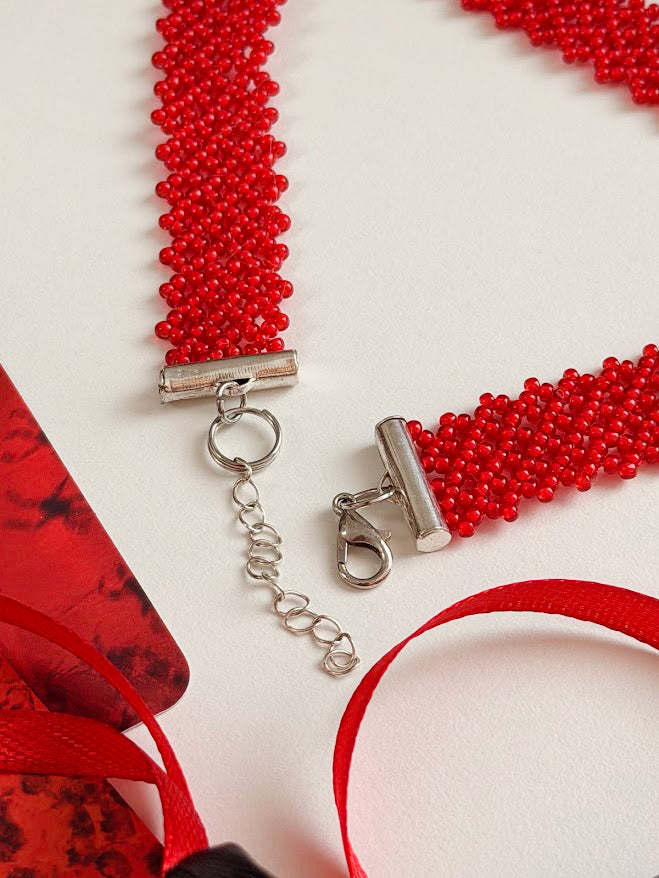 Beaded Choker | Red | Handmade