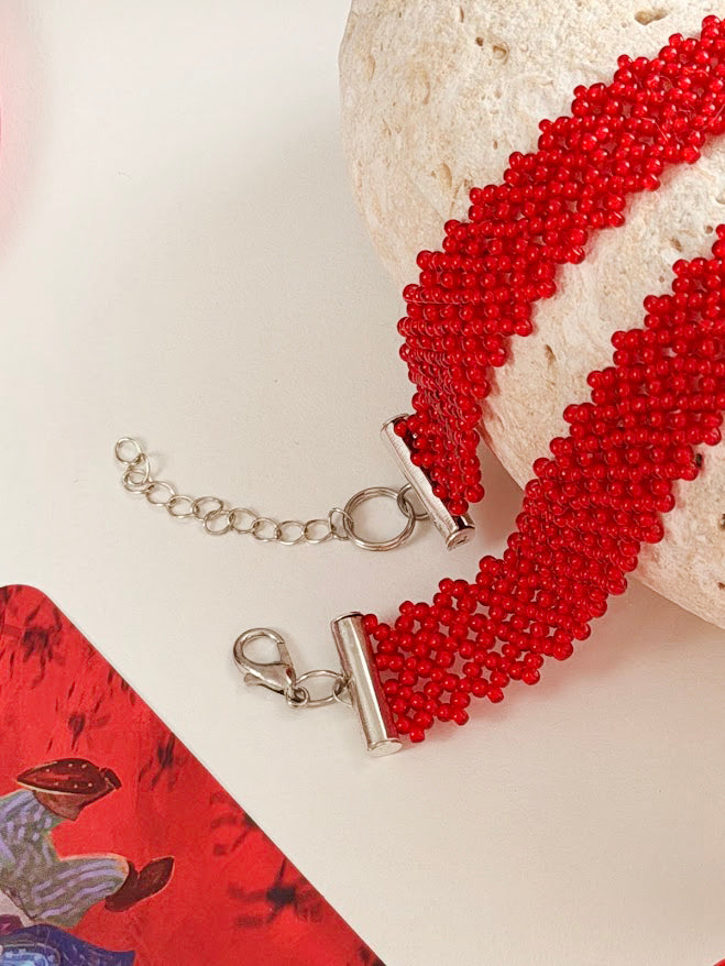 Beaded Choker | Red | Handmade