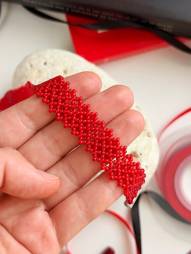 Beaded Choker | Red | Handmade