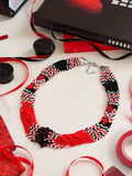 Colar de Contas "Corações Selvagens" | Vermelho, Preto e Branco | Artesanal