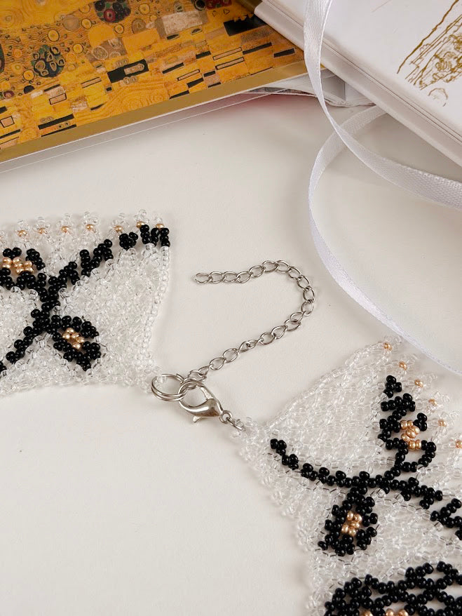 Beaded Necklace "Golden Roses" | Clear + Gold + Black | Handmade