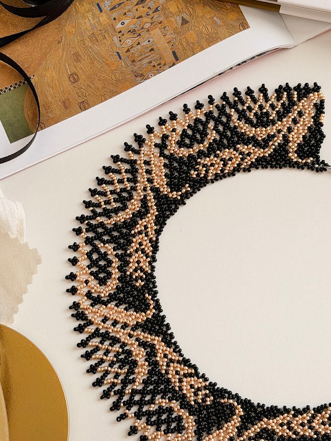 Beaded Necklace "Wheat" | Black + Gold | Handmade