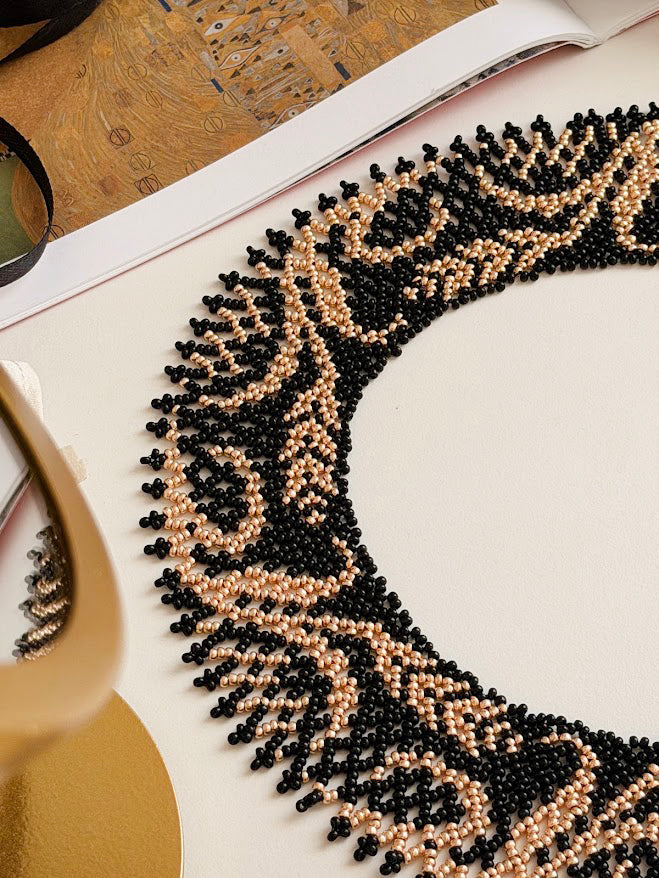 Beaded Necklace "Wheat" | Black + Gold | Handmade