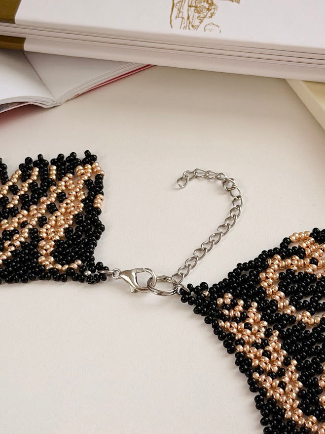 Beaded Necklace "Wheat" | Black + Gold | Handmade