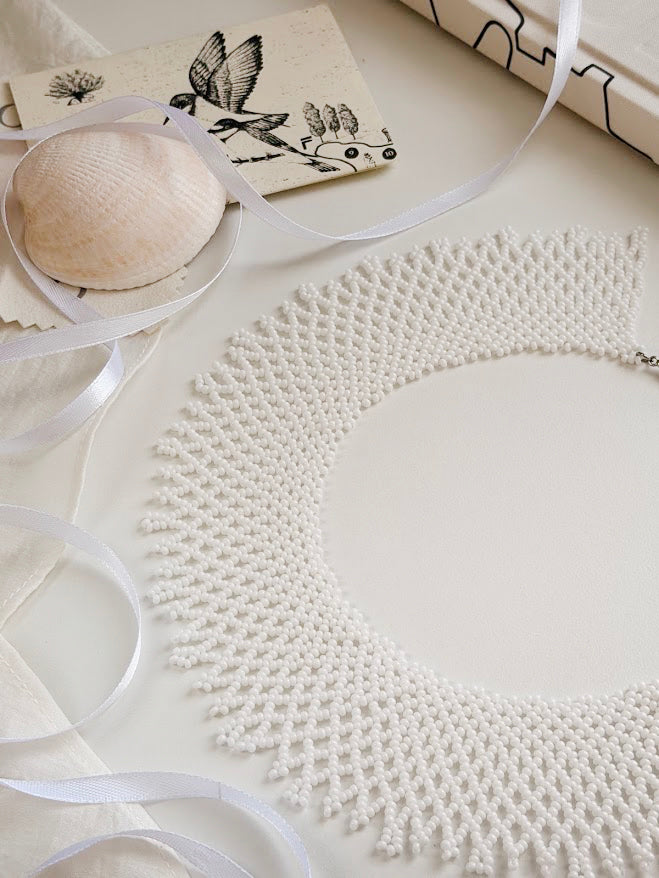 Beaded Necklace "White" | White | Handmade