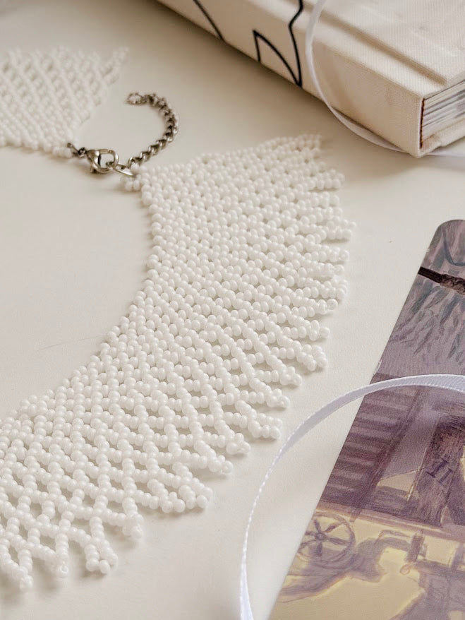 Beaded Necklace "White" | White | Handmade