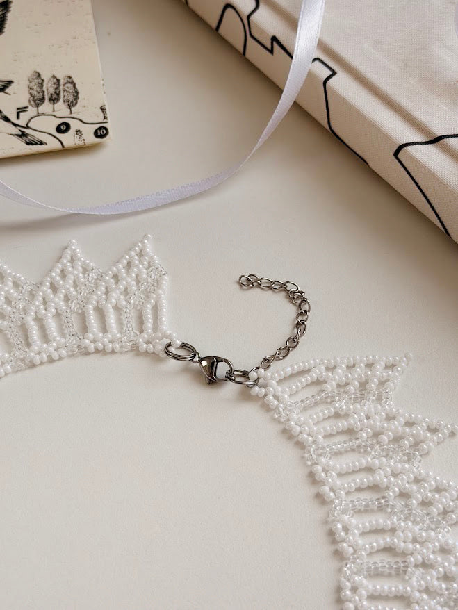 Beaded Necklace "Coastal Bloom" | White & Transparent | Handmade