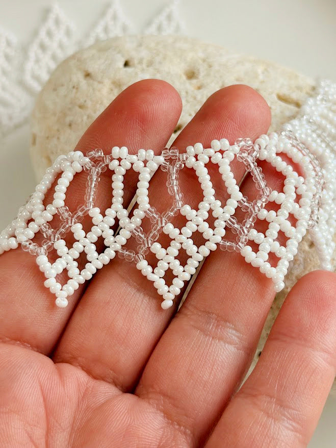 Beaded Necklace "Coastal Bloom" | White & Transparent | Handmade