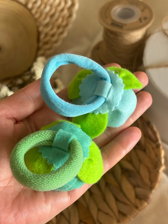 Blue Felt Rose Hair Ties, Set of 2