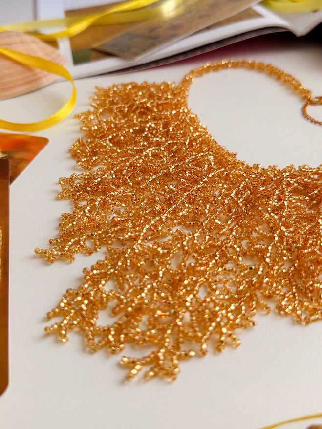 Beaded Necklace "Golden Coral" | Gold | Handmade