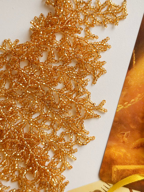 Beaded Necklace "Golden Coral" | Gold | Handmade