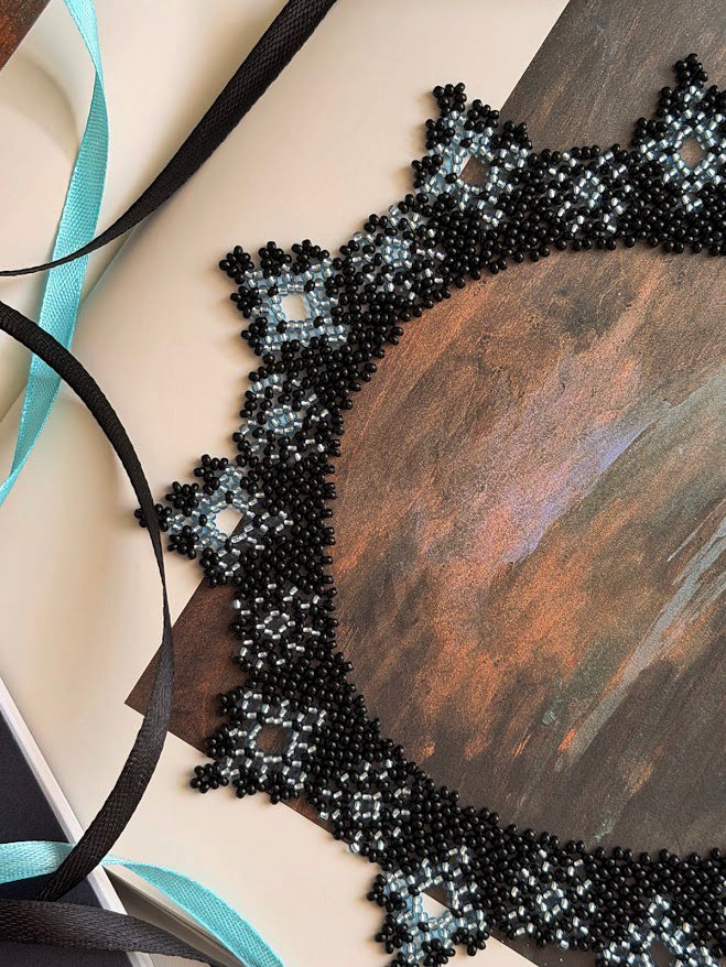 Beaded Necklace "Midnight Stars" | Black & Silver | Handmade