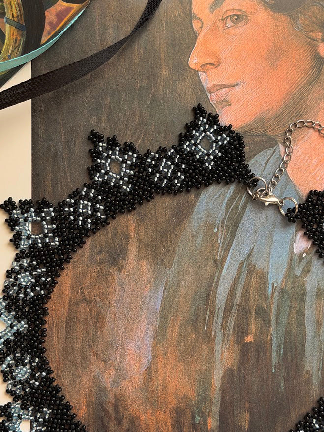 Beaded Necklace "Midnight Stars" | Black & Silver | Handmade