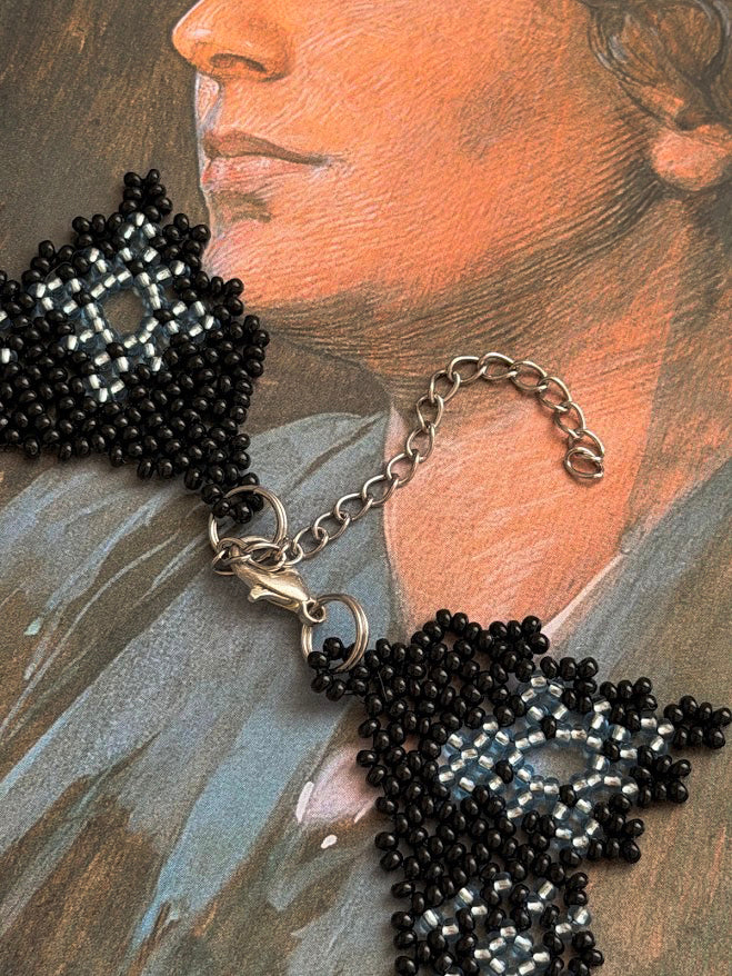 Beaded Necklace "Midnight Stars" | Black & Silver | Handmade