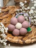Handmade Wool Ball Flower Hair Scrunchie - Soft Lilac