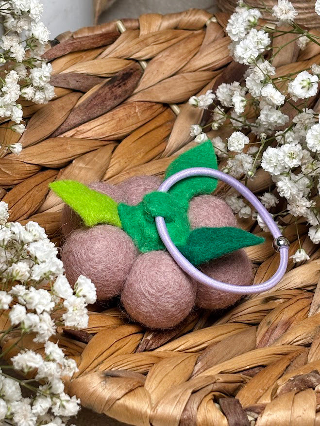 Handmade Wool Ball Flower Hair Scrunchie - Soft Lilac