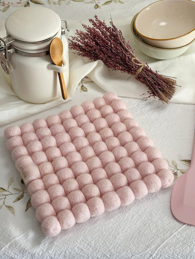 Handmade Wool Trivets - Square Soft Pink