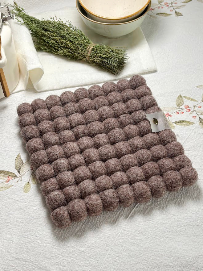 Handmade Wool Trivets - Square Brown Melange