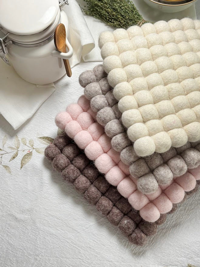 Handmade Wool Trivets - Square Soft Pink
