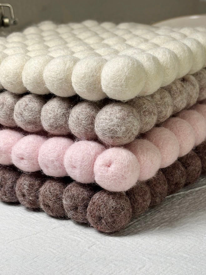 Handmade Wool Trivets - Square Soft Pink